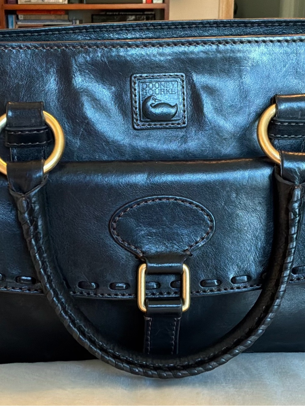 Dooney & Bourke Black Leather Satchel with Gold Hardware